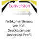 Devicelink PDF Conversione del colore dei dati di stampa in PDF, ad esempio annunci CMYK a CMYK, ad esempio per la conversione del colore di ISOCoatedV2 agli standard di colore per rotocalco e web offset.